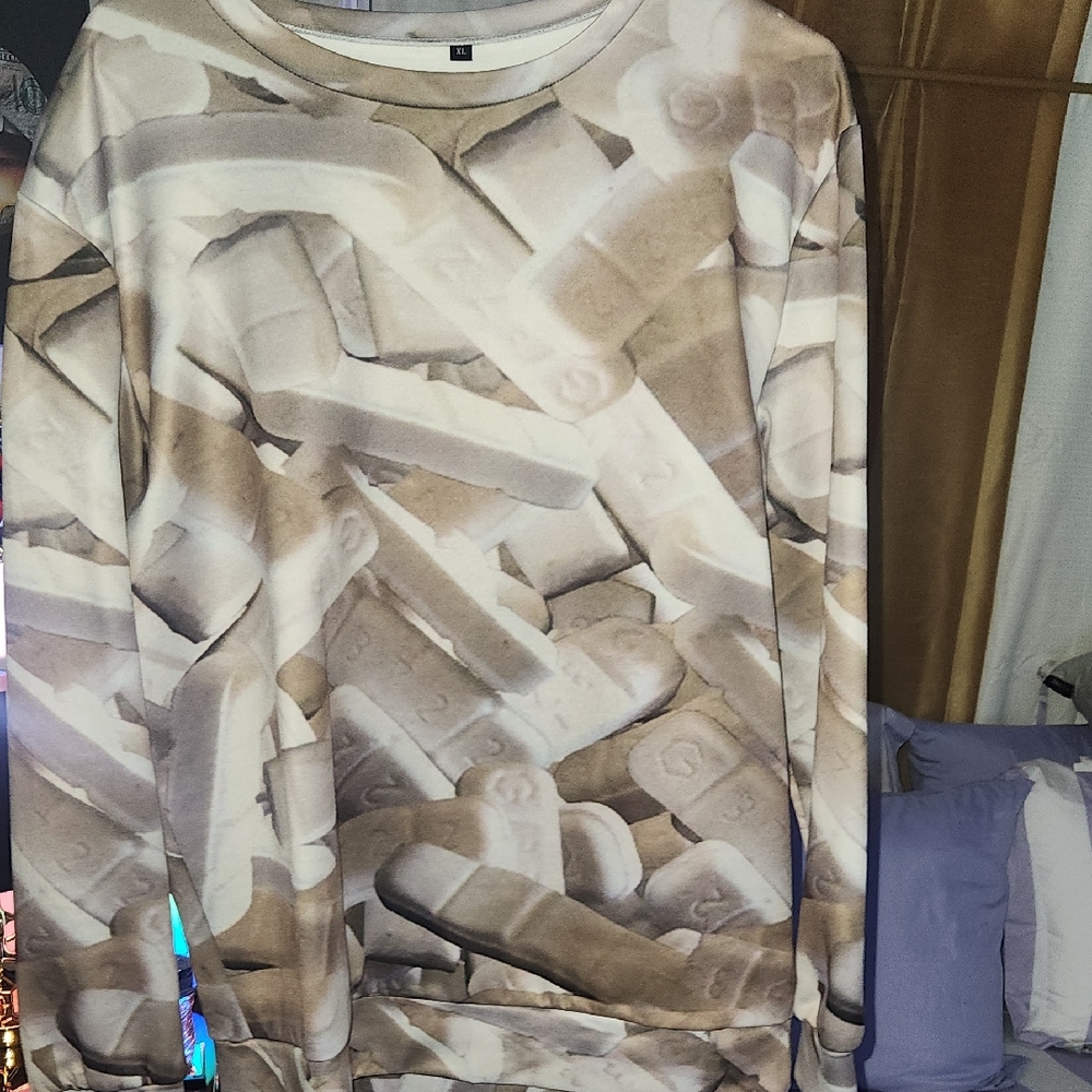 Men's Cream Patterned Xanax Bars Crewneck Sweater